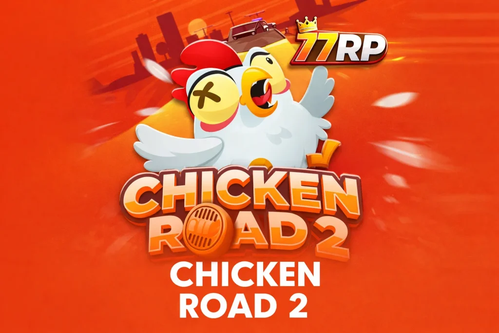 Ilustrasi permainan CHICKEN ROAD 2 dengan grafis warna-warni dan gameplay seru di 77RP